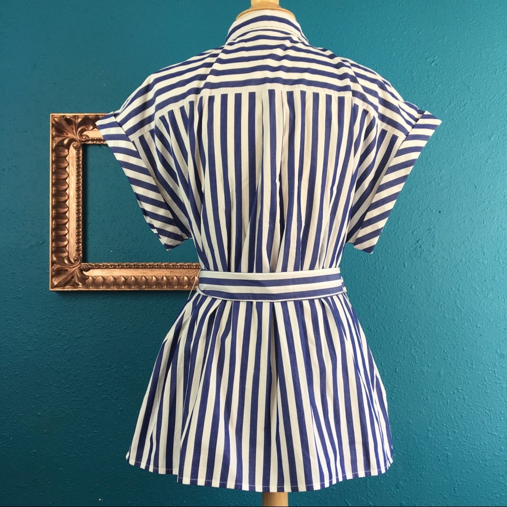 NWT J Crew blue white striped button front top XL - Picture 5 of 8